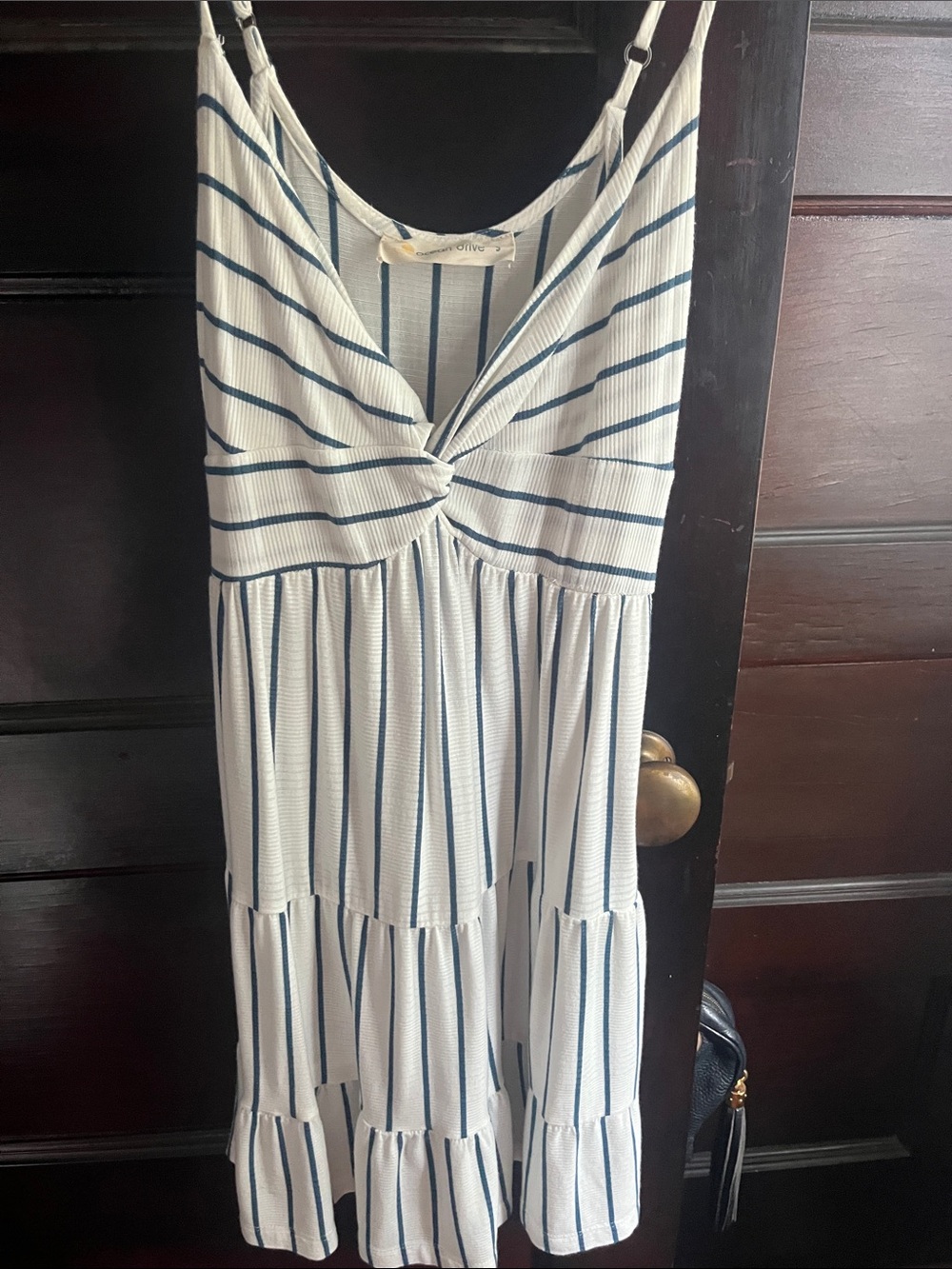 Ocean Drive White Dress with Navy Vertical Stripes and Twist Front